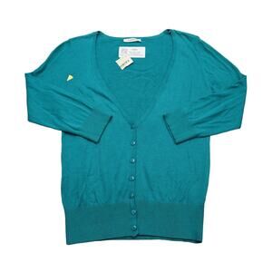 Teaspoon Sweater Womens L Blue V Neck Quarter Sleeve Button Knitted Cardigan